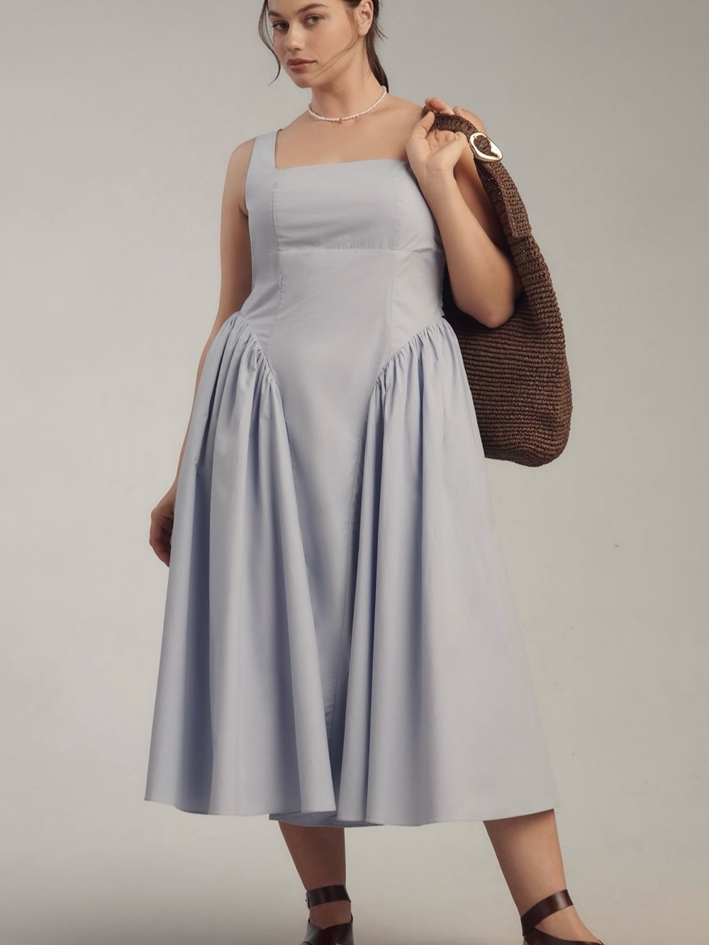ASTR The Label Square-Neck Basque-Waist Midi Dress